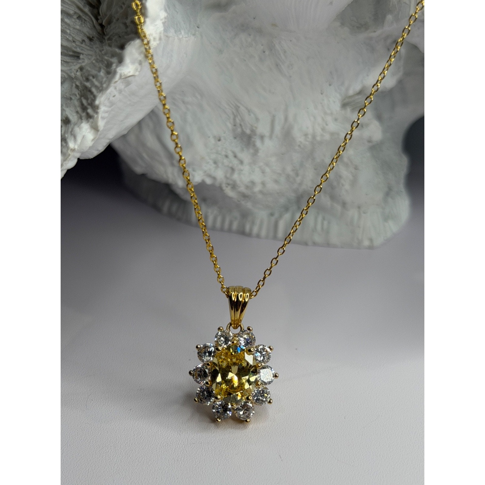 Stauer 925 Sterling Silver Gold Plated Yellow White Cz Flower Necklace 190$